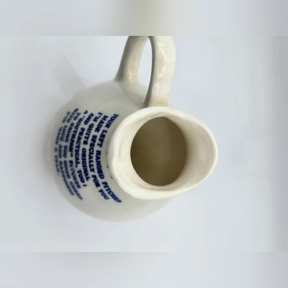 Vintage "LEFTY" Blue Floral Design 8 ounce Ceramic Pitcher 4"x4" - Picture 5 of 7